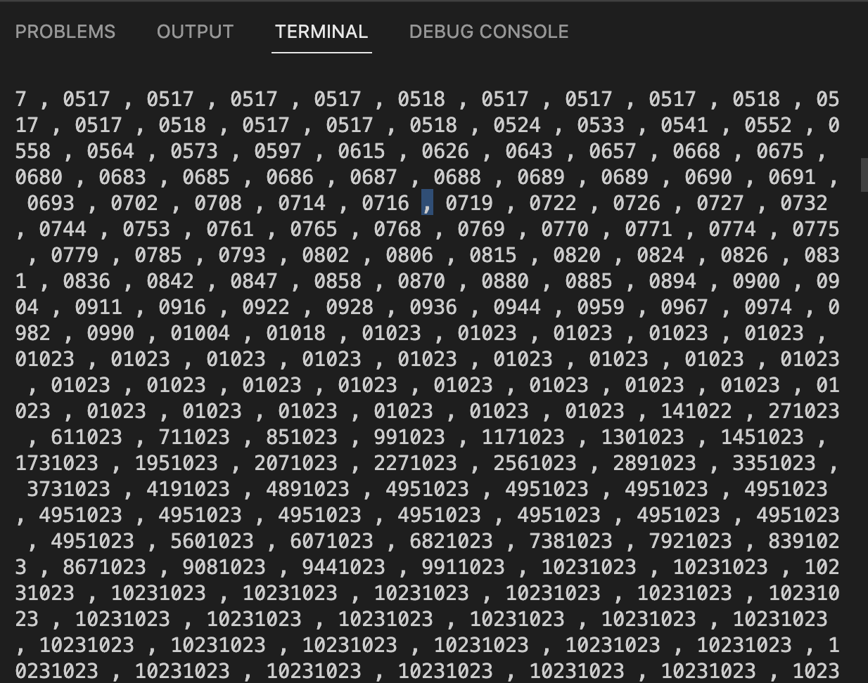 Screenshot of serial monitor displaying an erroneous wall of data from the joystick