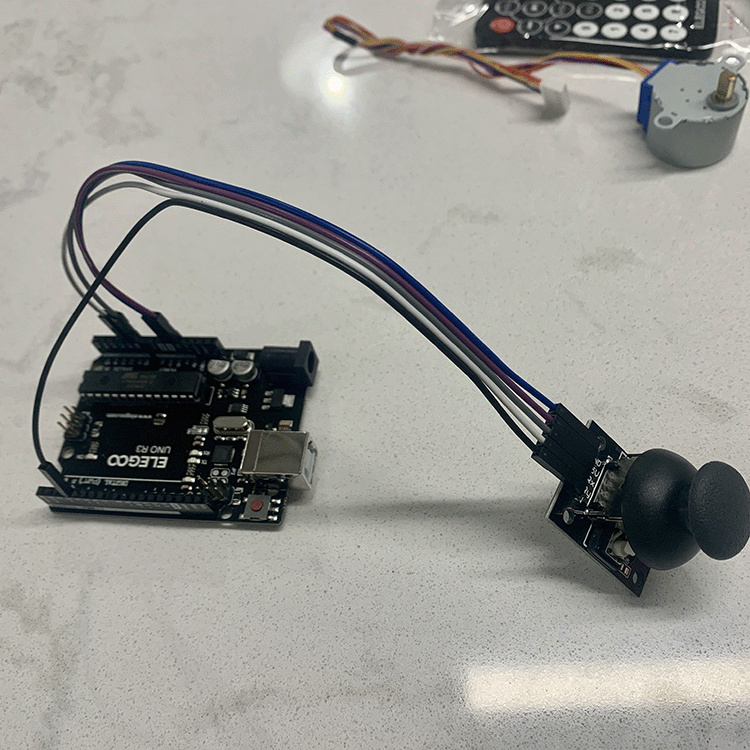 Photo of joystick connected to arduino